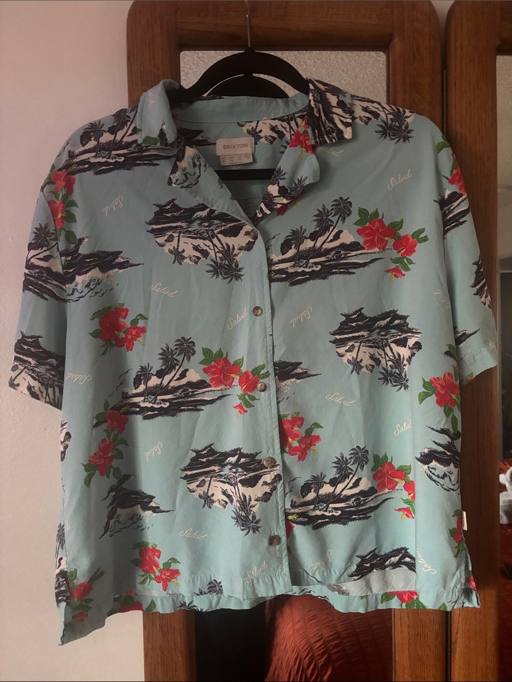 Brixton Bunker Paradise Shirt XL Canal Blue Hawaiian Camp Button Up Top